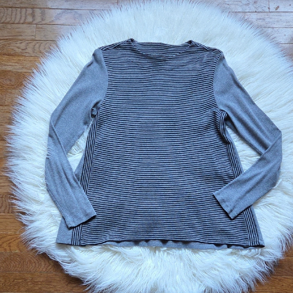 J. Jill Perfect Prima Gray Striped Long Sleeve Top Sz Small
